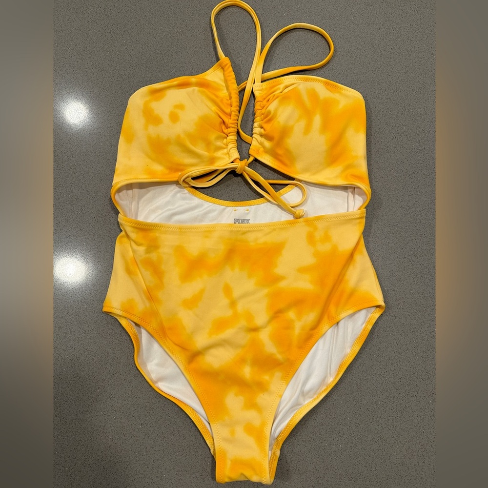 *NWOT* Victoria Secret PINK Yellow Tie-Dye One Piece Swimsuit
